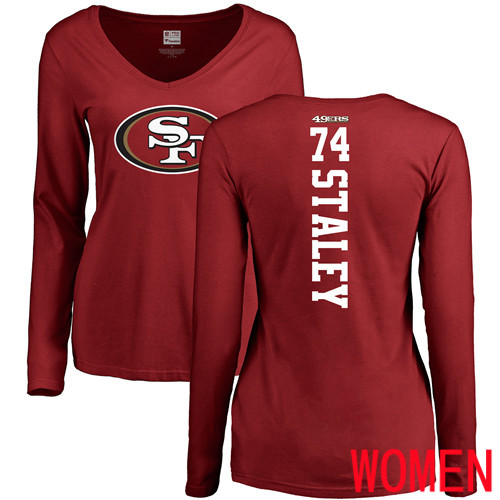 San Francisco 49ers Red Women Joe Staley Backer #74 Long Sleeve NFL T Shirt->nfl t-shirts->Sports Accessory